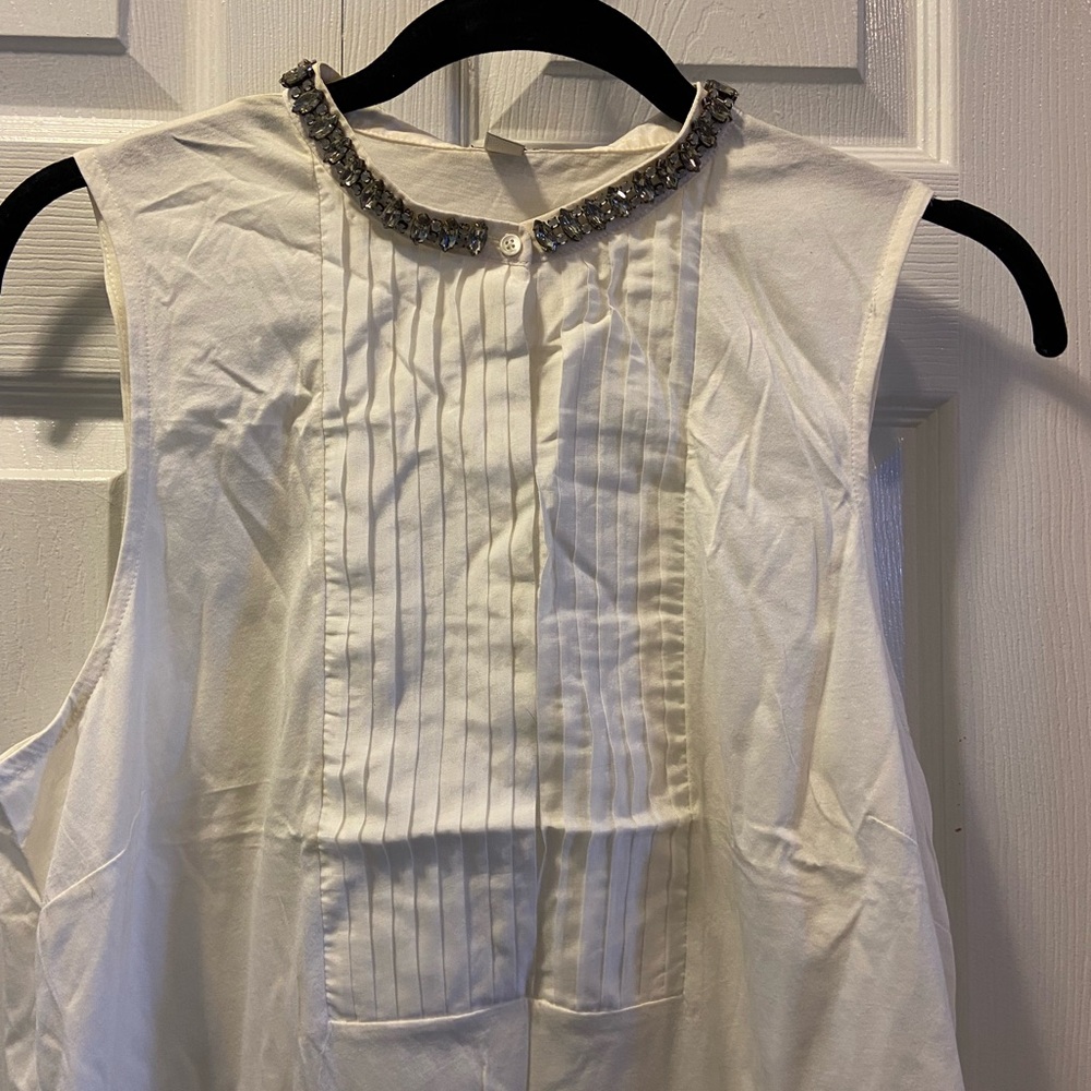 J Crew Tuxedo Style Blouse Jeweled Collar & Hidden Buttons NWOT